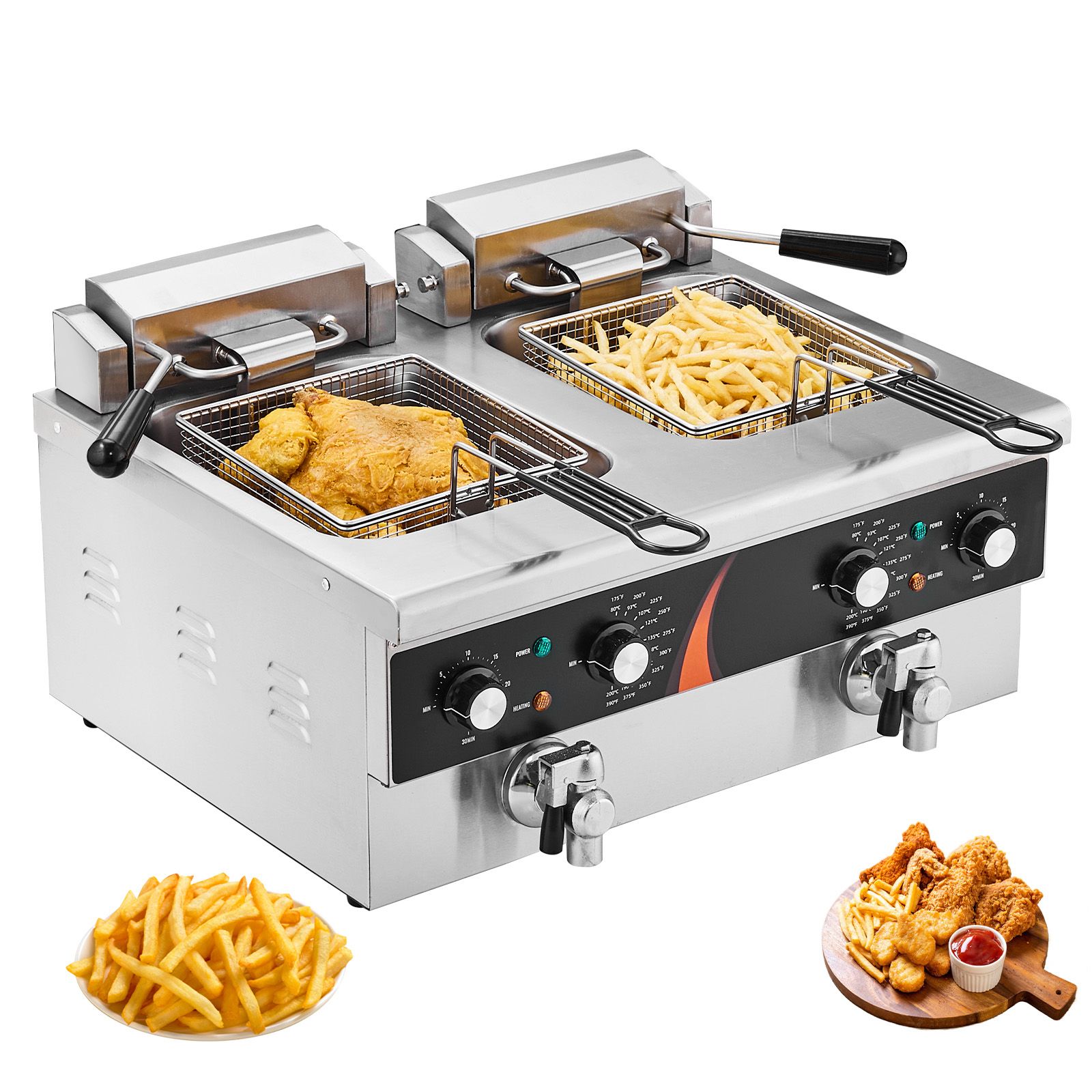 Commercial Kitchen Use - Gewerbliche Fritteuse 3500W, Doppelbehälter-Elektro-Tischfritteuse, 2 x